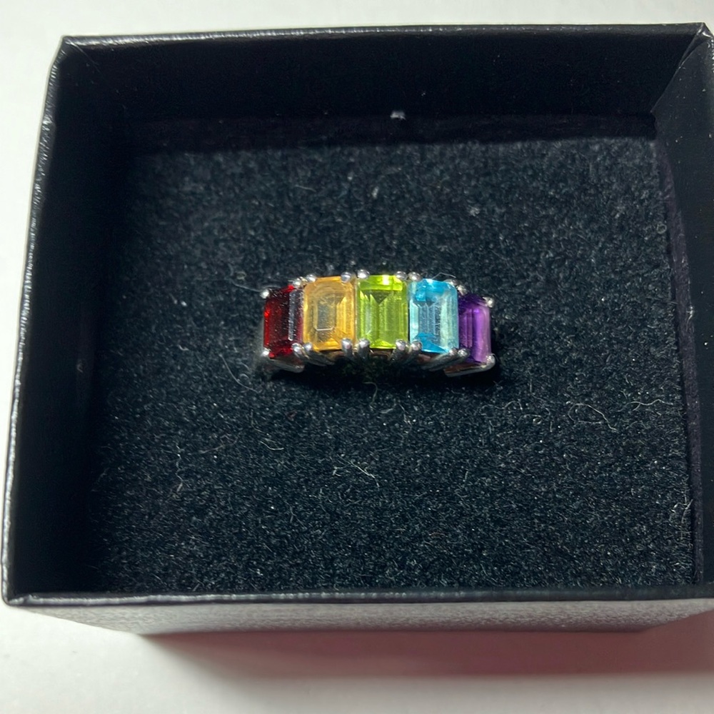 Technibond Created Multi Gem Ring Sterling Silver